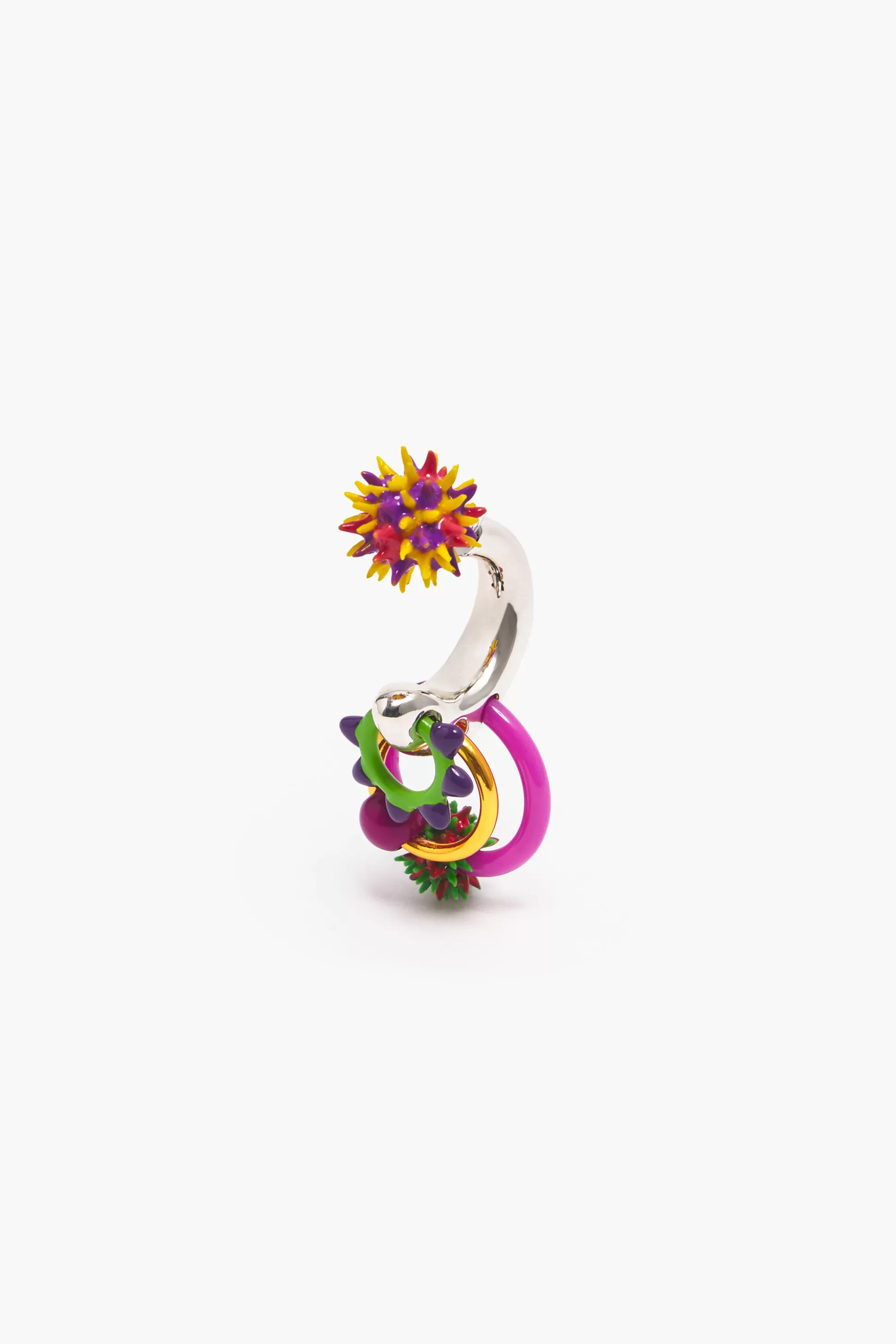 Fashion BIMBA Y LOLA Brinco De Argola Prateado Com Pecas Esmaltadas Multicoloridas. Modelo Com Fecho De Pressao E Logo Gravado. Neon Green