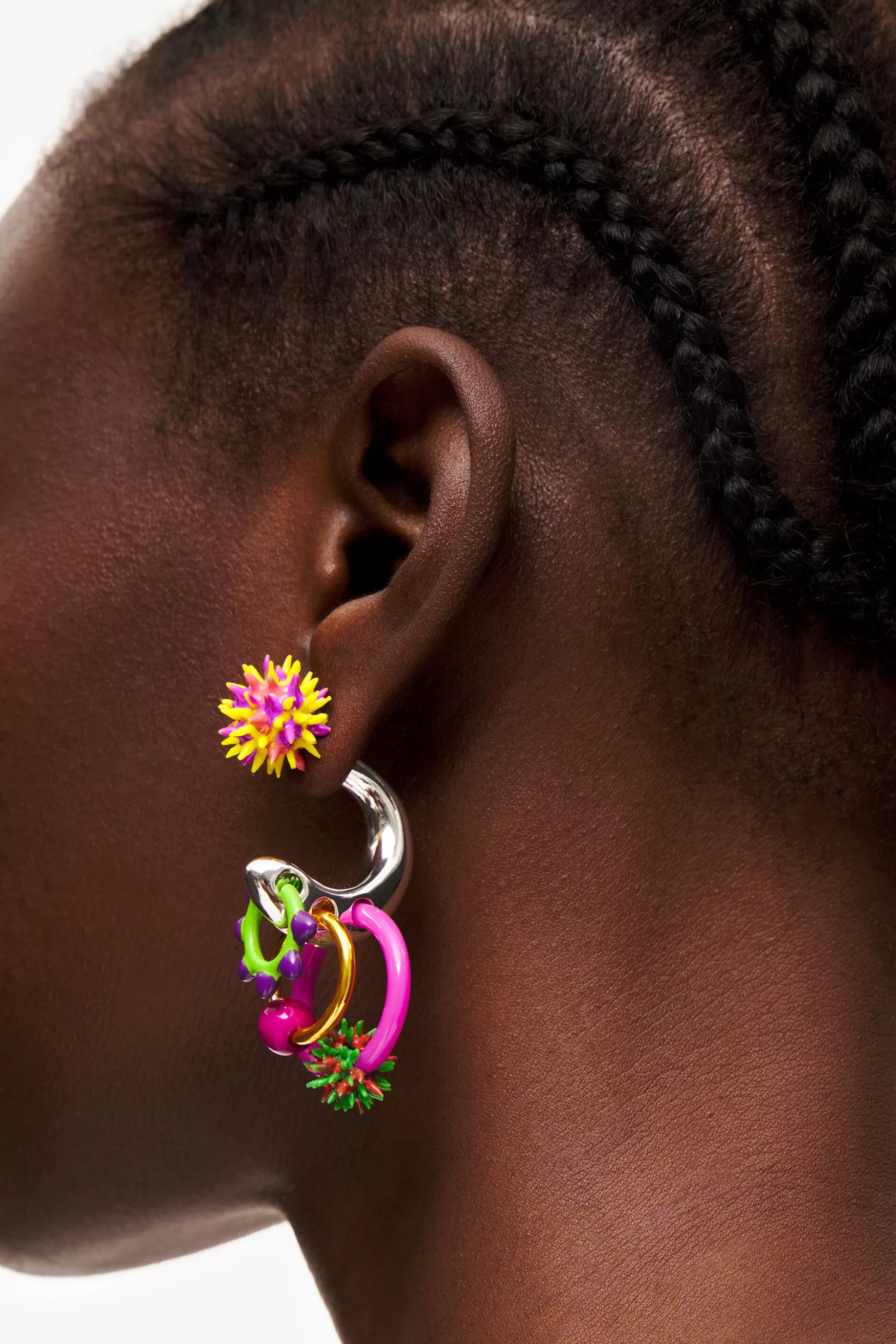 Fashion BIMBA Y LOLA Brinco De Argola Prateado Com Pecas Esmaltadas Multicoloridas. Modelo Com Fecho De Pressao E Logo Gravado. Neon Green