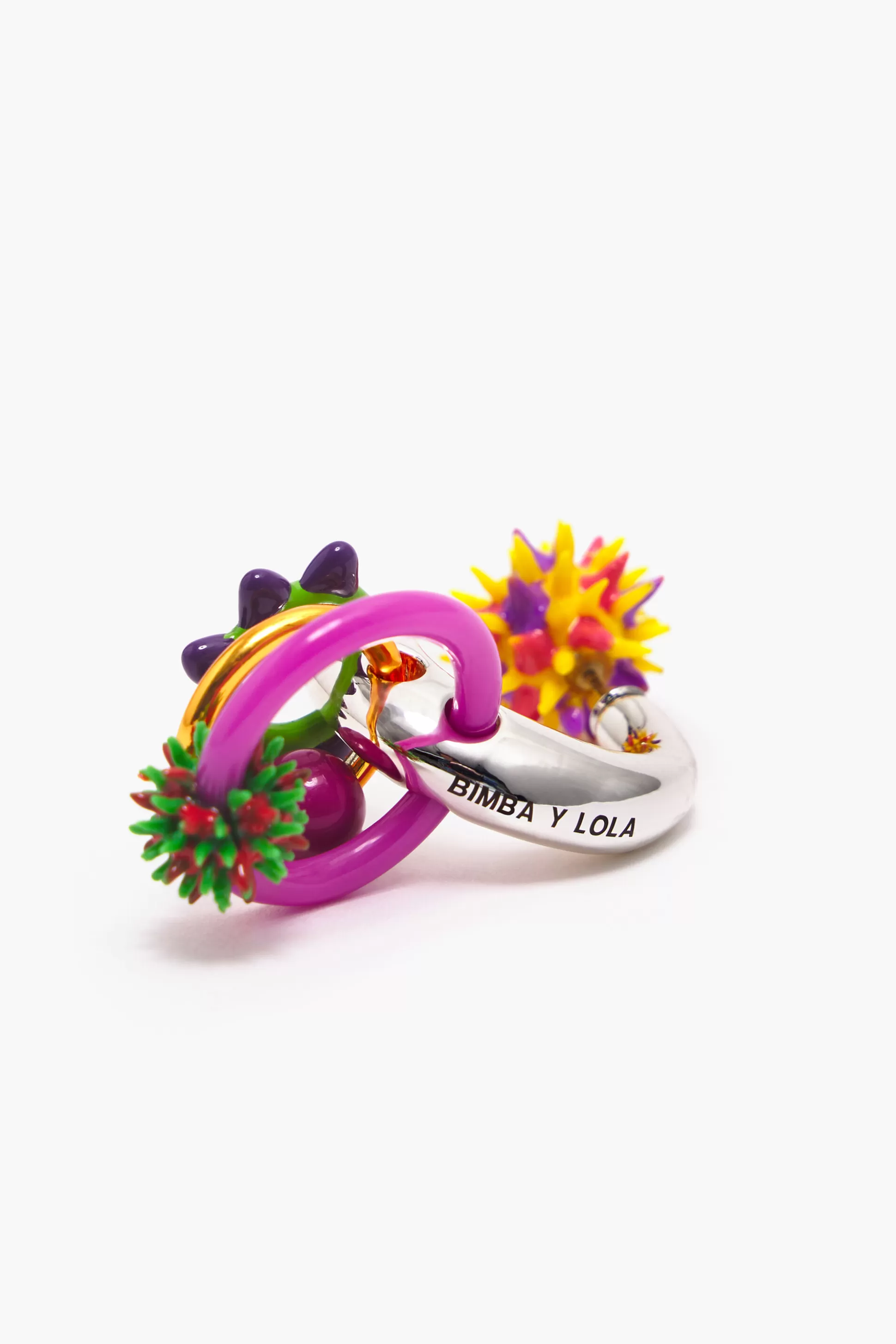 Fashion BIMBA Y LOLA Brinco De Argola Prateado Com Pecas Esmaltadas Multicoloridas. Modelo Com Fecho De Pressao E Logo Gravado. Neon Green
