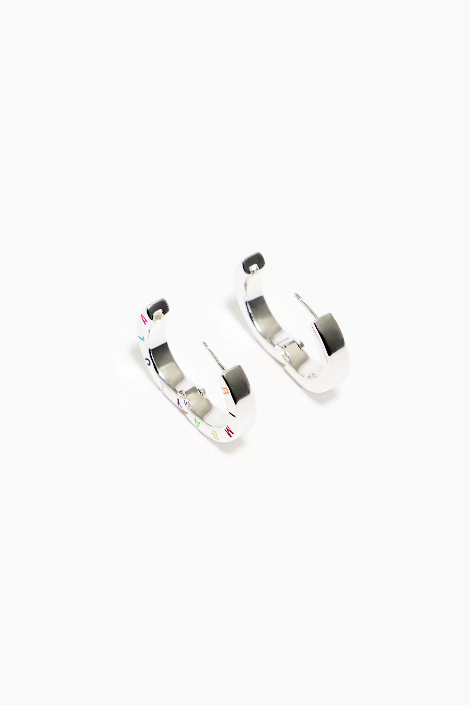 New BIMBA Y LOLA Brincos Argola Logo Prateado Multicoloridos Silver