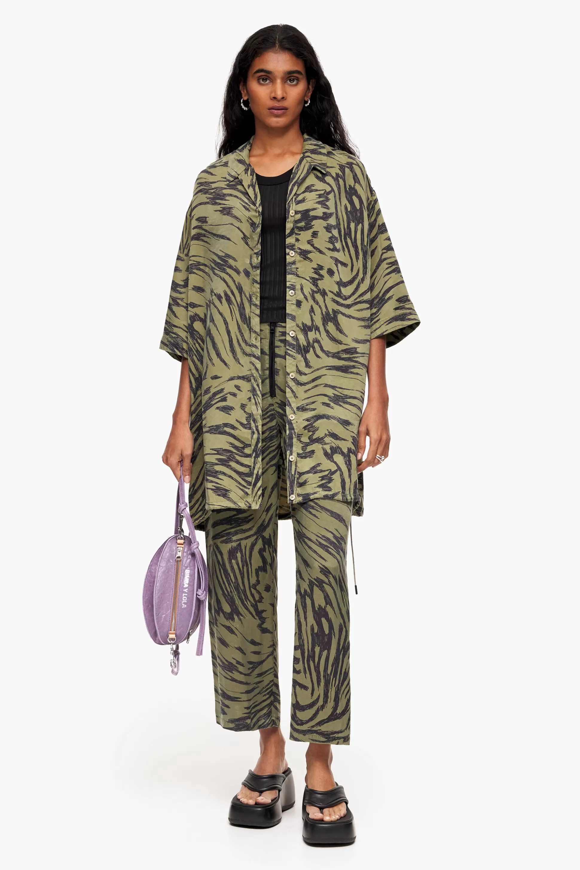 Best BIMBA Y LOLA Calças Fluidas Butterfly Wing Bicolor Caqui Butterfly Wing Bicolor Khaki
