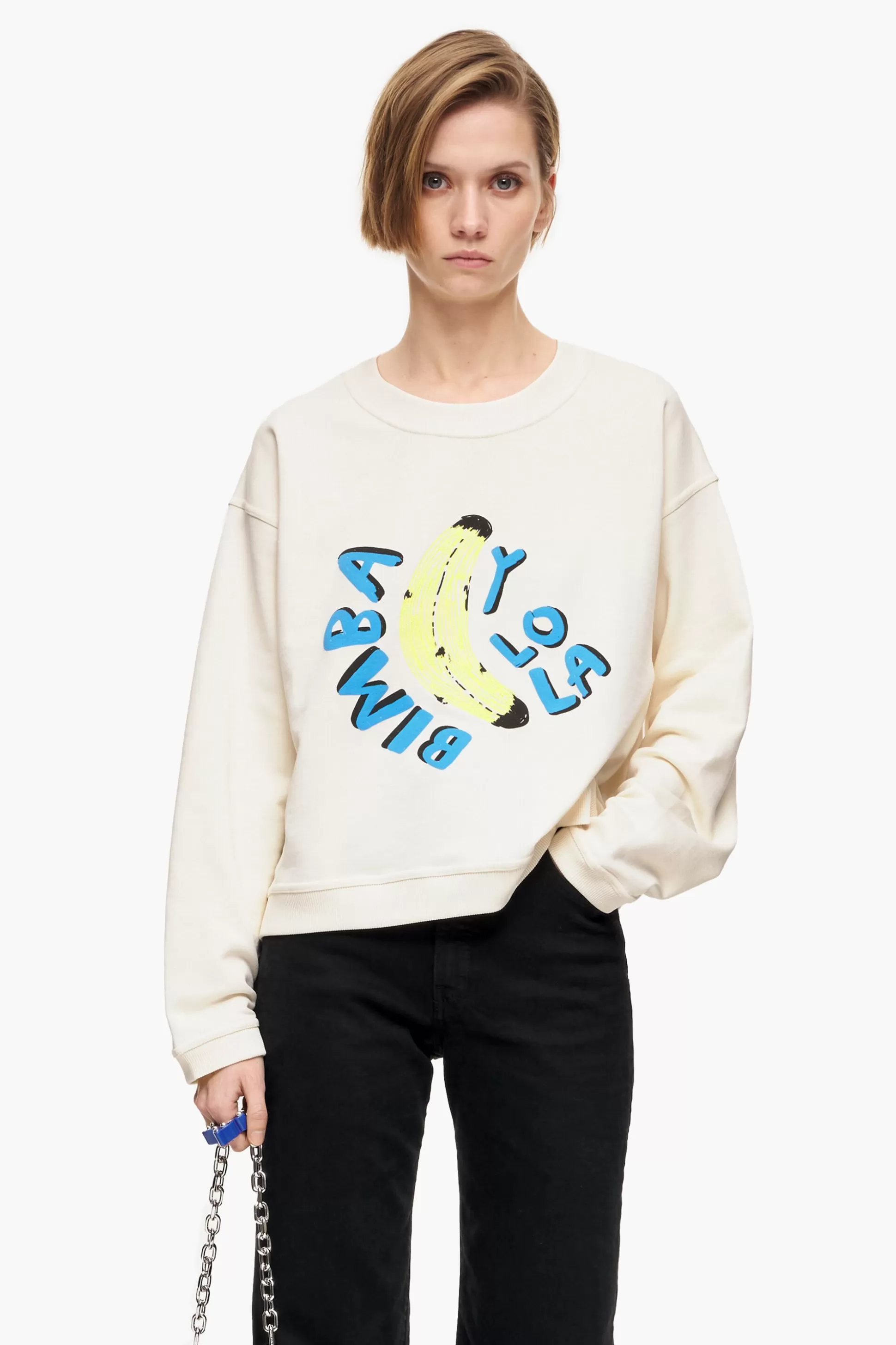 Flash Sale BIMBA Y LOLA Logotipo De Camisola De Boxe Bimba Banana Marfim Ivory