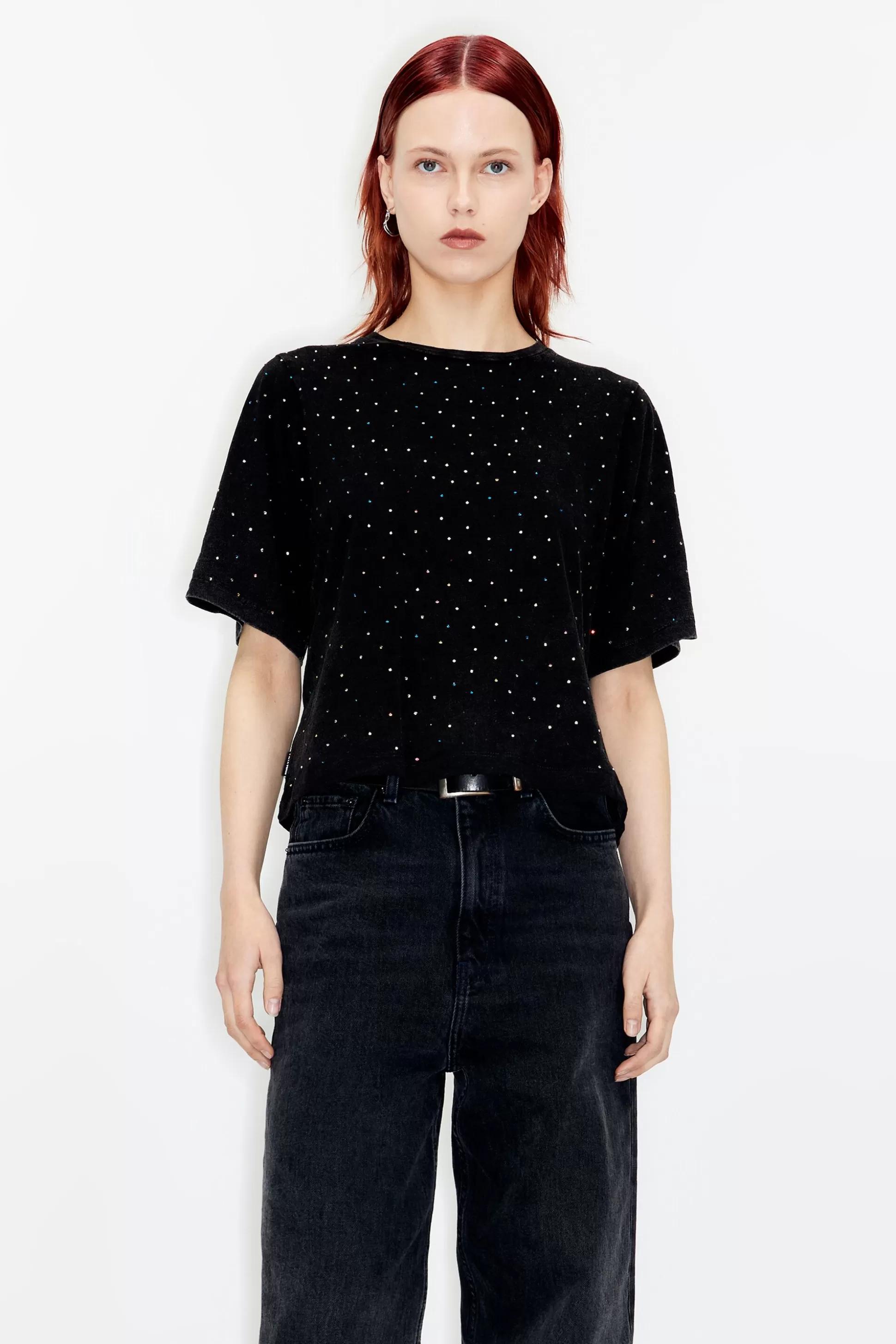 Sale BIMBA Y LOLA T-Shirt Boxy Pedras Multicoloridas Preta Washed Black