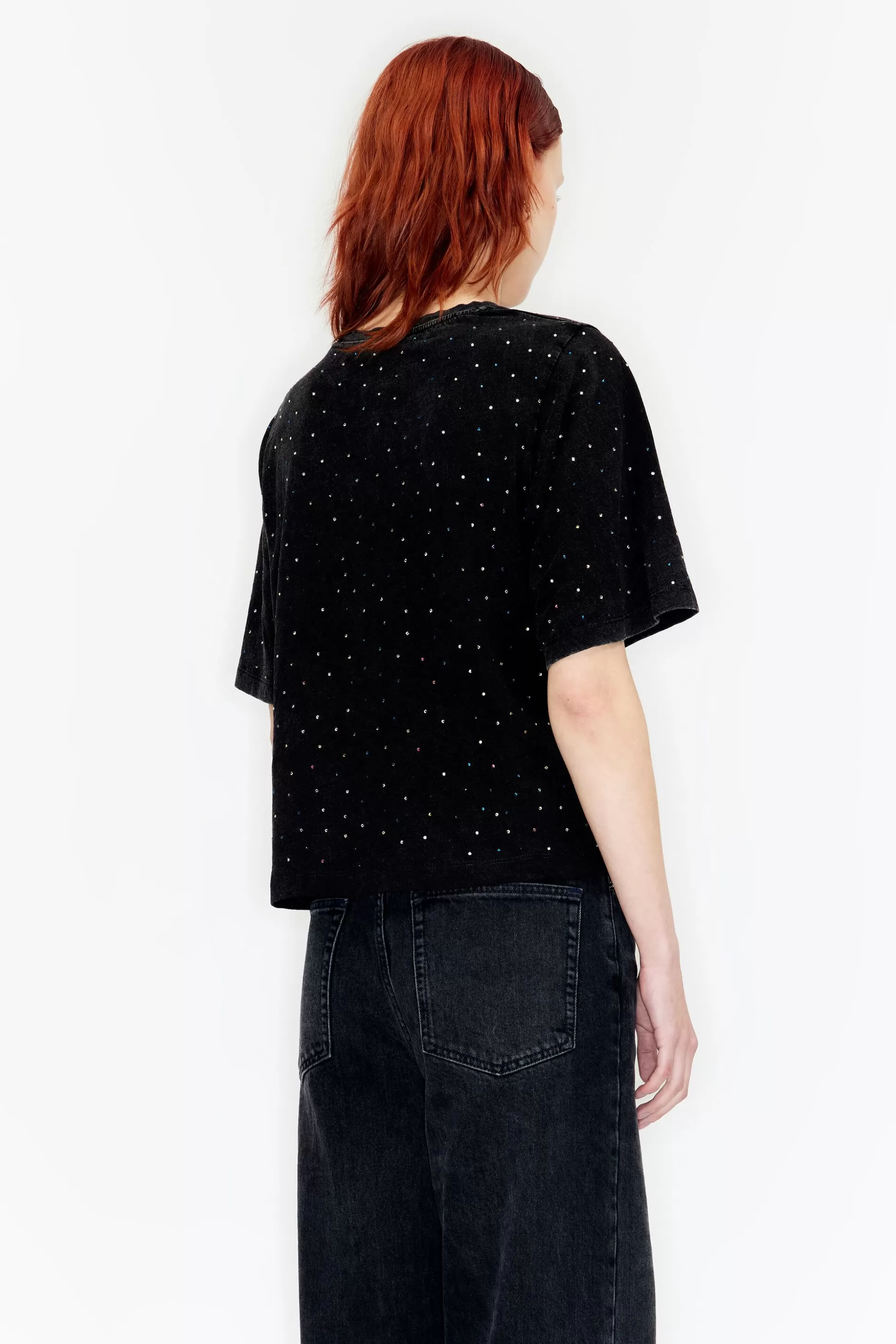 Sale BIMBA Y LOLA T-Shirt Boxy Pedras Multicoloridas Preta Washed Black